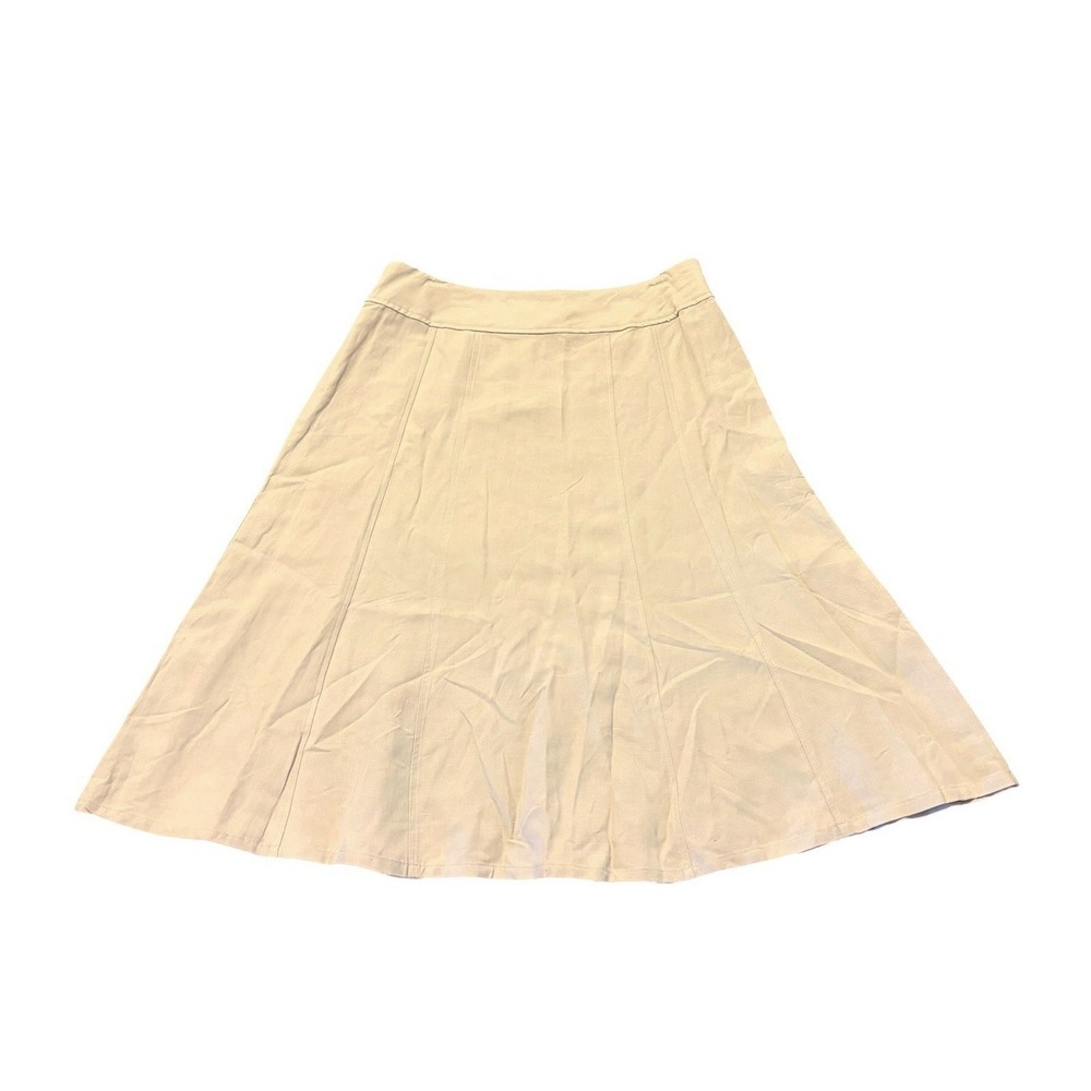 Coldwater Creek Linen Silk Skirt Womens 12 Beige‎ A Line Midi Cottage Lagen NWT